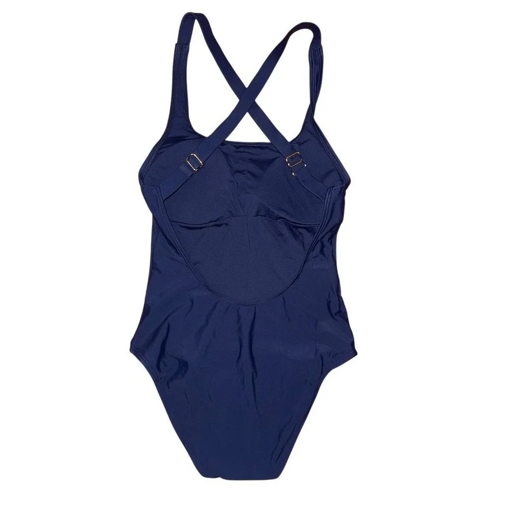Quince Italian One-Piece Swimsuit Womens Size M Navy Blue Crossback Adjustable